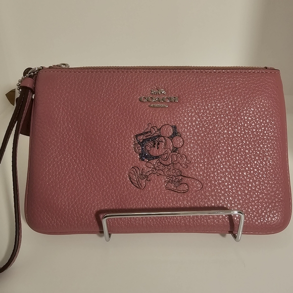 Coach x Disney Pink Leather Wristlet With Mini Holding A Boombox - Picture 1 of 8